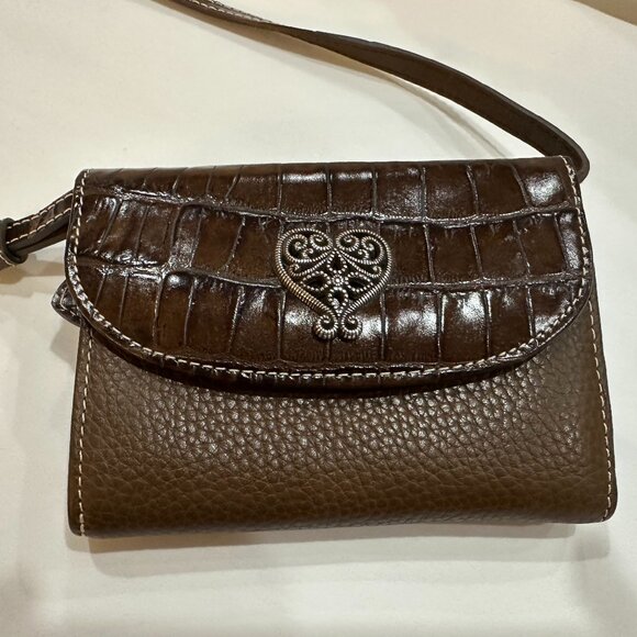 Brighton Handbags - Brighton Bella Luna Small Leather Wallet Clutch Crossbody Brown